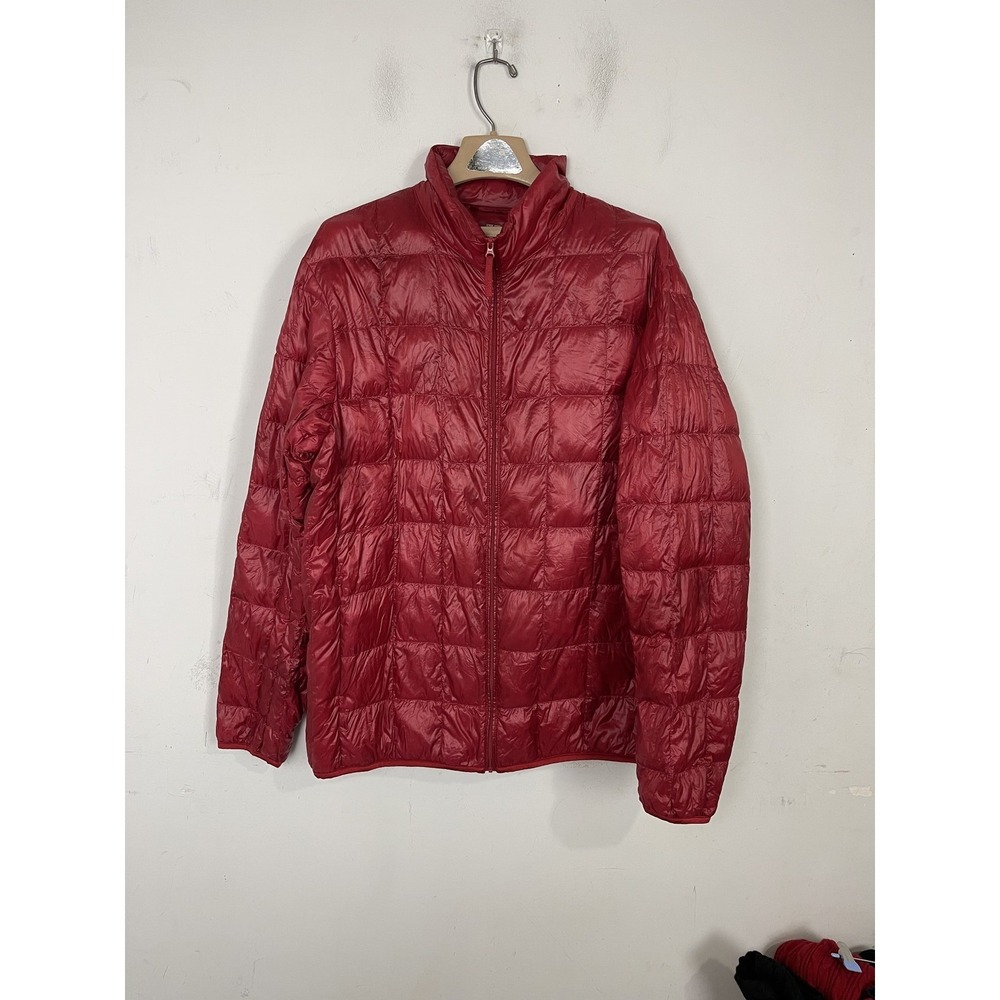Uniqlo Mens Puffer Jacket XL Red Full Zip Coat Quilted Down Christmas Holiday